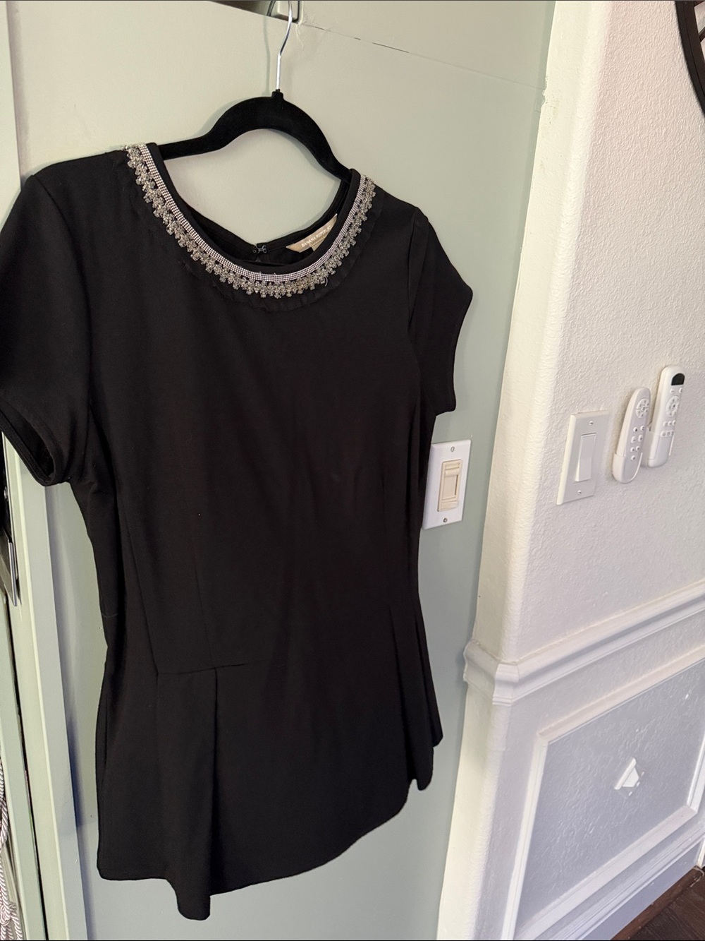 Banana Republic Black Top with Crystal-Embellished Neckline